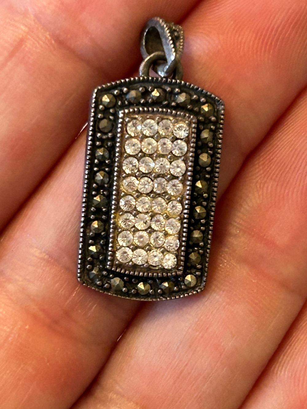 Pavé art deco vintage marcasite and Crystal Rectangle Pendant
